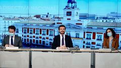 El l�der del PP, Pablo Casado, junto al secretario general, Teodoro Garc�a Egea, y la presidenta de la Comunidad de Madrid, Isabel D�az Ayuso.