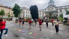 El baile que dedicaron este viernes alumnos del colegio Sagrado Coraz�n de Pontevedra a los sanitarios