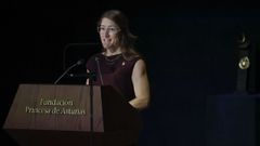 a astronauta estadounidense Christina Koch, Premio Princesa de Asturias de la Concordia, durante la ceremonia de entrega de los Premios Princesa de Asturias 2026, en el Teatro Campoamor de Oviedo este viernes