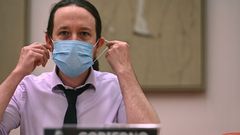 El vicepresidente del Gobierno, Pablo Iglesias, este lunes, en el Congreso
