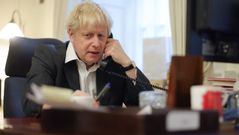 El primer ministro britnico, Boris Johnson, este domingo en su despacho