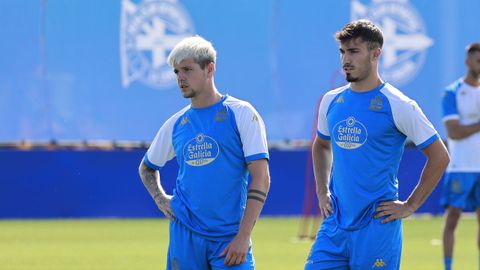Rubén López y Martín Ochoa, en un entrenamiento en Abegondo