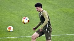 Hugo Burcio, en un entrenamiento con el primer equipo del Celta.