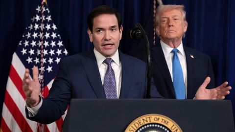 Marco Rubio durante la comparecencia de Trump en Mar-a-Lago