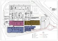 <span lang= es-es >El proyecto definitivo</span>. En el plano figura en azul la primera parte de la obra, es decir, la construcci�n del nuevo edificio de urgencias y de obstetricia; en marr�n est� la segunda, con los nuevos quir�fanos; y en rosa, la tercera, con una unidad de cuidados postquir�rgicos y la construcci�n del hospital de d�a.