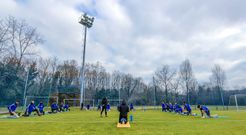 Los jugadores del Oviedo, en El Requexn