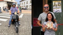 Pablo Freijomil con su vespa y H�ctor Lameiro con Bego�a Caama�o