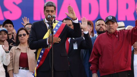 El lder chavista Nicols Maduro participa en un acto junto al presidente de Nicaragua, Daniel Ortega, el viernes en Caracas.  