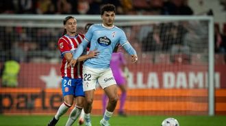 El jugador del Celta Fortuna Stefan Bajcetic, durante su debut en Girona.