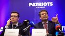 El l�der de Chega, Andr� Ventura (derecha), junto al presidente del partido de Marine Le Pen, Jordan Bardella, en una comparecencia en Oporto el pasado mes de abril