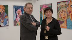 Roberto Verino y Carmen Prado, en la presentaci�n de la exposici�n  Coma sempre , en el espacio de arte del dise�ador ourensano.