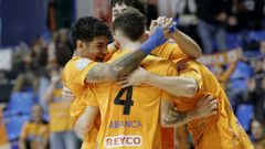 Jason, Izan, Aln y Charly festejan un gol contra el Pinatar.