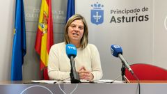 La vicepresidenta del Principado, Gimena Llamedo, durante la rueda de prensa de este mircoles.