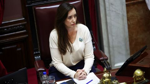 La vicepresidenta argentina, Victoria Villarruel, en la sesión de este jueves en el Senado.