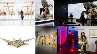 De arriba abaixo e de esquerda a dereita: exposici&oacute;n &laquo;Internalities&raquo;, no Centro Galego de Arte Contempor&aacute;nea; &laquo;Wonderland&raquo;, na Fundaci&oacute;n MOP; mostra sobre Lalique, na Fundaci&oacute;n Barri&eacute;; &laquo;Acisclo Manzano. Bosquexos para Mateo&raquo;, no Museo das Peregrinaci&oacute;ns; &laquo;Mundo expandido&raquo;, na Cidade da Cultura; e &laquo;Relatos do habitado&raquo;, no Museo do Gravado de Artes.