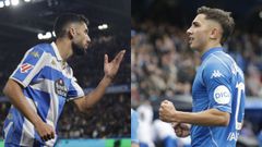Zakaria Eddahchouri y Yeremay festejan alguno de los goles que han marcado y que han aupado al Deportivo al liderato de Segunda Divisin