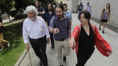 Xos� Manuel Beiras, Pablo Iglesias y Yolanda D�az, en una imagen del 2015 
