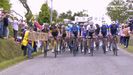 Momento previo a la cada del pasado sbado durante la primera etapa del Tour