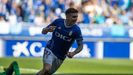 Joni Montiel celebra su gol ante el Mirands en el Carlos Tartiere