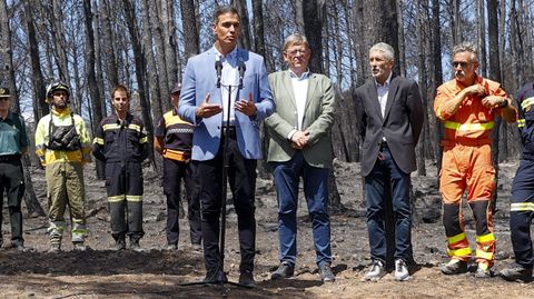 Pedro S�nchez, durante la visita al incendio de Bej�s