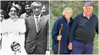 A la izquierda, una imagen de la boda de Mariano y Ángeles, celebrada el 4 de mayo de 1985. A la derecha, el matrimonio en una fotografía reciente.