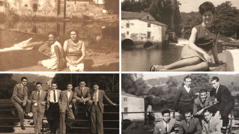 Diferentes estampas ante el molino de Xuvia (Nar�n), cedidas por la familia Masafret, Enrique Vizoso, �ngel Luis Dur�n Eiroa y Pilar Le�n; entre las d�cadas de los 40 y de los 70.