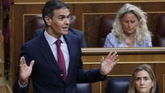 El presidente del Gobierno, Pedro S�nchez durante su intervenci�n este mi�rcoles en el pleno del Congreso tras la imputaci�n del expresidente Jos� Luis Rodr�guez Zapatero