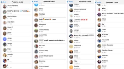 Captura de algunas de las cuentas de Telegram que ofrecen en Lugo droga, sexo y otros servicios