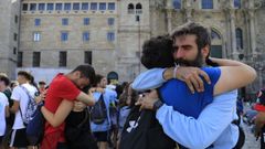 La plaza del Obradoiro fue escenario de llegadas masivas de peregrinos el domingo 24 de julio.