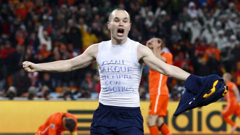 Iniesta celebra el gol de la victoria en el Mundial de Sud�frica