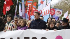 El secretario general del PSdeG, Jos Ramn Gmez Besteiro, y la portavoz nacional del BNG, Ana Pontn, en la manifestacin de Queremos Galego.