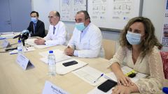 Ram�n Ares, segundo por la derecha, el 5 de julio, cuando el conselleiro de Sanidade anunci� en Lugo el aislamiento de A Mari�a al dispararse los casos de covid-19 por el brote detectado en Xove el 23 de junio