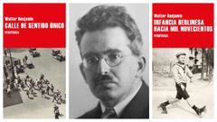 El escritor y pensador alem�n Walter Benjamin, retratado en 1928 y flanqueado por las portadas de los dos libros que publica el sello cacere�o