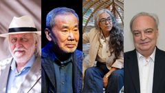 De izquierda a derecha, los escritores candidatos al Nobel Lszl Krasznahorkai, Haruki Murakami, Cristina Rivera Garza y Enrique Vila-Matas.