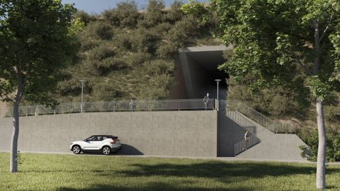 Recreación del hincado en el talud de Oza dos Ríos para el acceso peatonal.