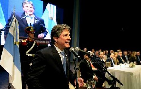 El vicepresidente Boudou, durante su polémica intervención en el acto de Tucumán.