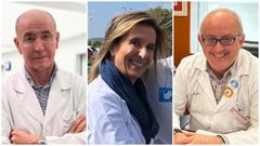 Los tres gerentes recien nombrados: Santiago Camba, gerente en Ourense; Fernanda L�pez, de Ferrol; y �ngel Facio, de Santiago.