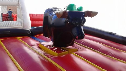 Toro mecánico instalado como petición para jugar en una primera comunión