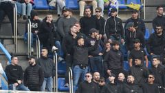 Aficionados ultras del Legan�s, durante el partido del pasado viernes.