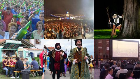 Collage actividades asturias verano desembarco tazones foodtruck fartukarte festival de la sidra cine de verano noches m�gicas del bot�nico