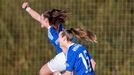 Marta Arias y Vera Rico celebran el gol del Real Oviedo femenino al Rayo Vallecano