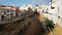 Imagen del estado en el que está el barranco del Poyo a su paso por la localidad de Chiva tomada este sábado.
