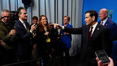 Marco Rubio, durante su encuentro con los periodistas.