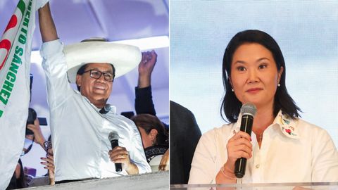 El l�der izquierdista Roberto S�nchez, a la izquierda; y la derechista Keiko Fujimori, a la derecha, se disputan la presidencia de Per�