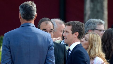 El lder del PP, Pablo Casado, a su llegada a Barcelona para participar en los homenajes