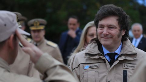 Milei, el lunes durante la recepci�n de un buque estadounidense en Buenos Aires.