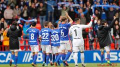 Los jugadores del Real Oviedo celebran la victoria en Lugo