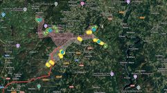 Mapa en el que se ve la ubicacin de estos dos parques elicos, el de Agratina en un tono ms oscuro y el Agromaces ms claro