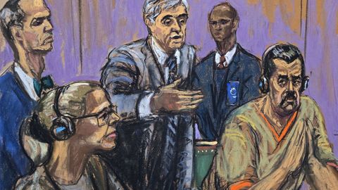 Ilustraci�n de la sesi�n judicial en la que aparecen Cilia Flores y Nicol�s Maduro con su abogado