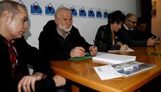 Regueira, Noceda, Pont�n, Antelo y Mu��o durante la comparecencia de ayer en Vimianzo. 